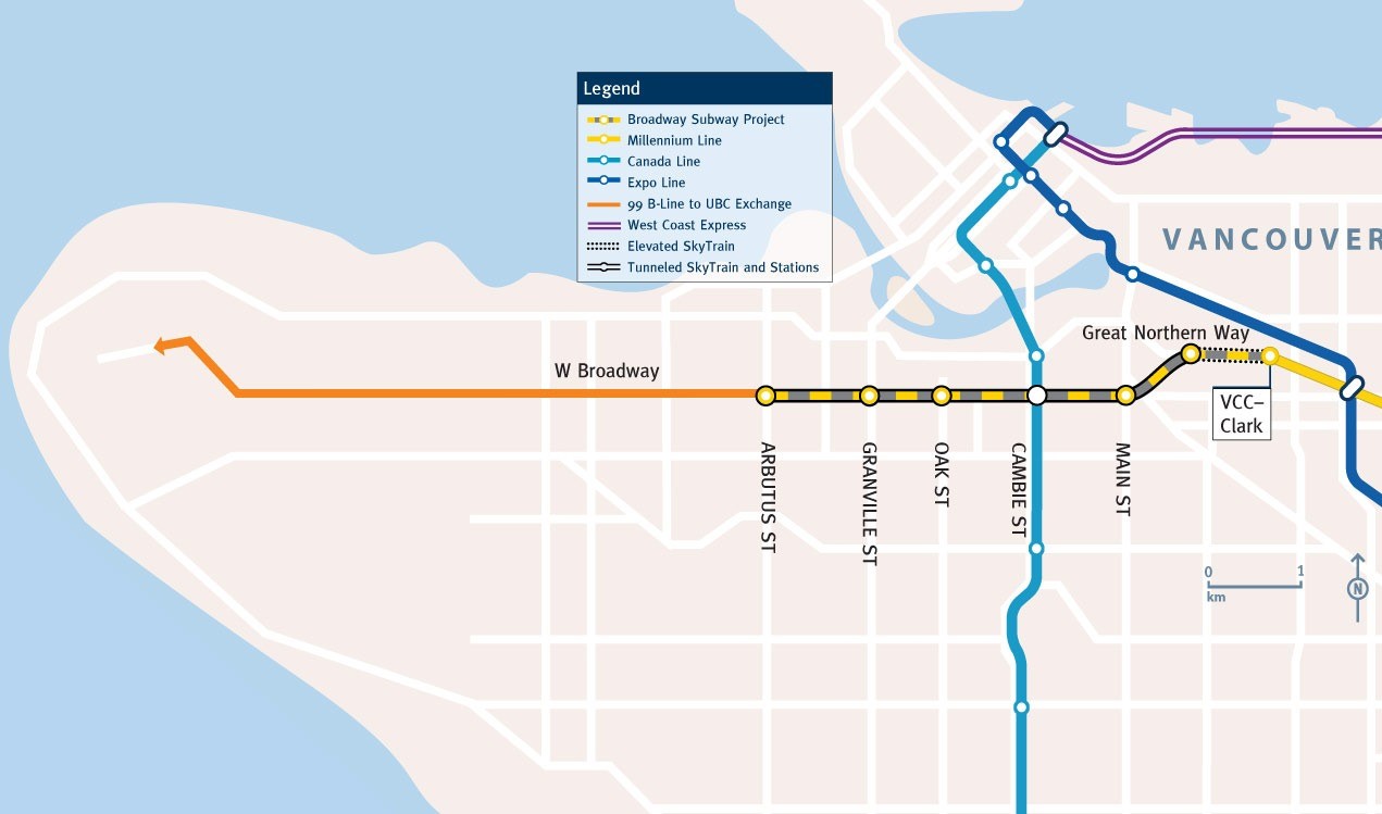 Broadway Subway Alignment Map